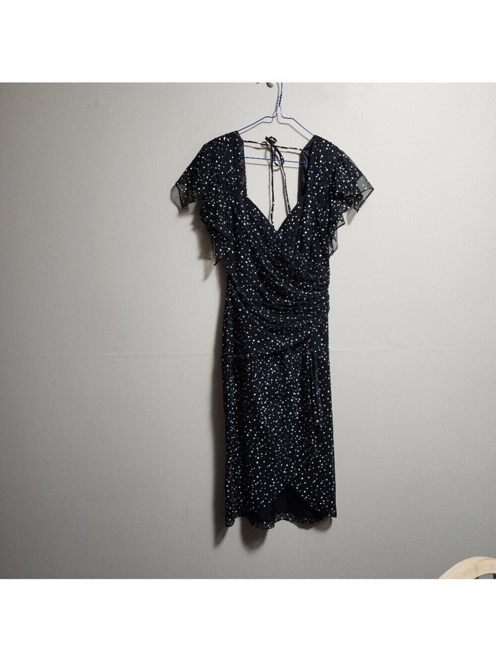 Vintage New Leaf Vneck polka dots draped midi dress size 6